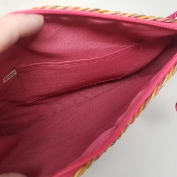 Colored Woven Rattan Handbag with Satin Cord Handle. - Picture 8 of 11